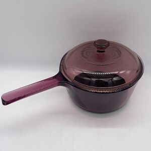 Vintage Pyrex Corning Visions Cranberry Saucepan 1.5L w/Lid Teflon-Coated Bottom